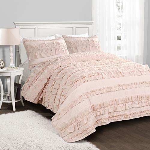Lush Decor 2 Piece Ruffled Quilt Bedding Set, Cotton, Pink Blush, Twin