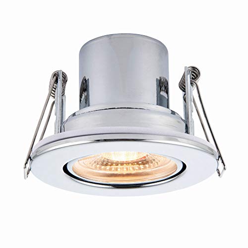 National Lighting SHIELDECO Chrome Finish Adjustable Fire Rated Warm White LED Anti Glare Low Profile Ceiling Downlight Spotlight IP20 Rated for Living Rooms, Bedrooms, Hallways