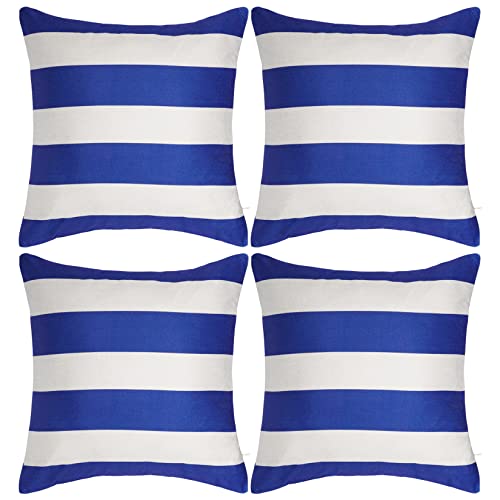 tiggell 4 Pack Waterproof Pillow Covers Outdoor Throw Pillowcases Decorative Garden Cushion Case for Home Garden Patio Couch Balcony Striped (18 * 18 inch, Blue & White)