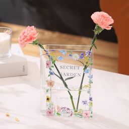 PORPAN Book Acrylic Flower-Shaped Vase, Clear, A Book About Flowers, Modern Decor for Home, Office, Bedroom, Living Room, Dining Table