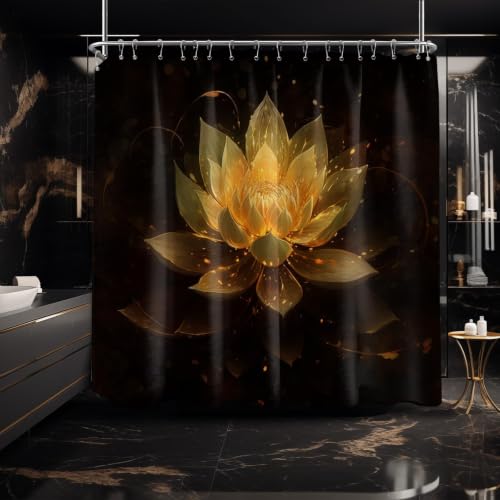 QGHOT Extra Wide Shower Curtain for Clawfoot Tub, 108x72 Inch, Black and Gold Lotus Pattern Bathroom Decor, Waterproof Cloth Fabric with Hooks