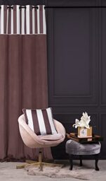 Chic Home Stripe Velvet Curtain 140 x 270 cm with Pink Eyelets