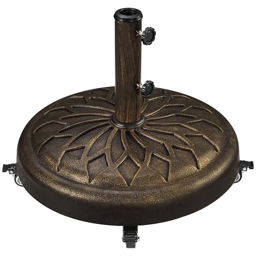 Yaheetech 25kg Patio Umbrella Base Retro Patio Rolling Heavy-duty with Wheels Self-Weight Market Round For 38mm/48mm Poles, Bronze