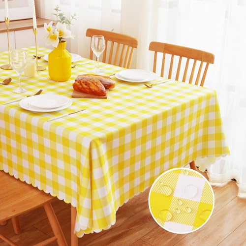 MANGATA CASA Gingham Tablecloth for Rectangle Tables-Checkered Table Cloth Waterproof Kitchen & Table Linens-Polyester Buffalo Plaid Wrinkle Free Table Cover(Light Yellow 60x120in)