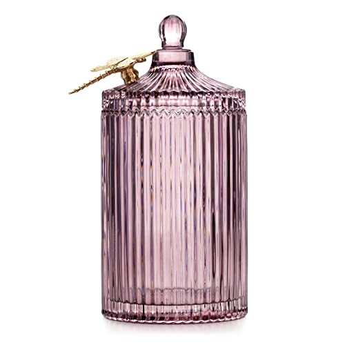 AmeliaHome Glass Storage Box with Lid Cosmetic Box Dragonfly Dust Pink 10.5 x 20 cm