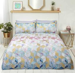Rapport Home Rapport Quartz Duvet Cover Geometric Multicoloured gold foil detail Bed Set, Cotton Blend, Double