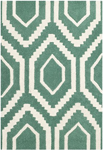 Safavieh Contemporary Indoor Hand Tufted Accent Area Rug, Chatham Collection, CHT731, in Teal / Ivory, 61 X 91 cm for Living Room, Bedroom or Any Indoor Space