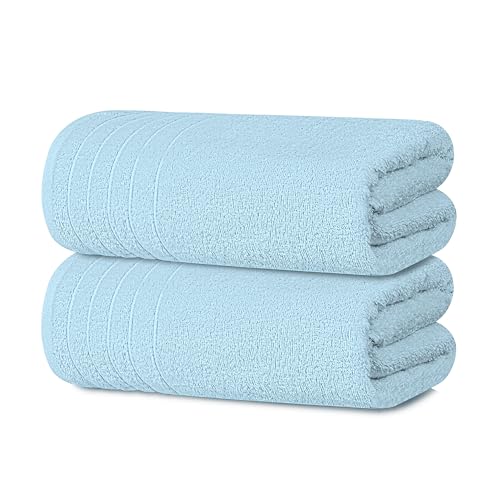 Tens Towels Pack of 2 Extra Large Bath Sheets 35 x 70 Inches, 100% Cotton, Larger & Lighter Weight, Quicker to Dry, Super Soft & Absorbent, Oversized Bath Towels, Sky Blue