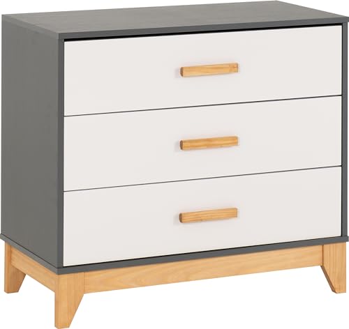 Seconique Cleveland 3 Drawer Chest in White/Grey Metal Effect