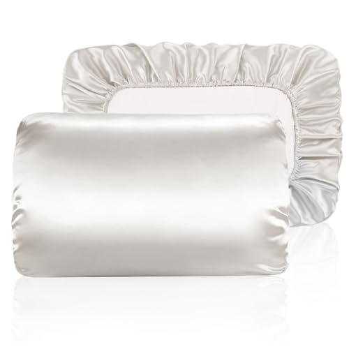 Yanideer Satin Pillowcase for Hair & Skin Travel Elastic Band Cooling Satin Pillowcases - Satin Pillow Case Cover Pillow Cases Standard Size Queen, Grey
