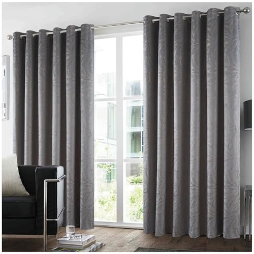 GC GAVENO CAVAILIA Printed Velvet Blackout Curtain - 100% Polyester Thermal Insulated Eyelet Curtains for Living Room, 66x90 Inch Large Window Drapes - Soft Thick Kitchen Curtains 2 Panels - Grey