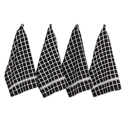DII Cotton Terry Windowpane Dish Towels, 16 x 26 Set of 4, Machine Washable and Ultra Absorbent Kitchen Bar Towels-Black Check