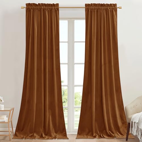 StangH Halloween Curtains Burnt Orange Velvet Room Darkening Window Drapes Thick Heavy Privacy Drapes for Doorway/Living Room Sliding Door/Kids Bedroom, W42 x L84, 2 Panels