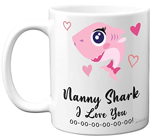Stuff4 Nanny Birthday Mug, Shark Gift from Granddaughter Grandson - Happy Nan Nannie Nanna Toddler Baby, Christmas Tea Coffee 11oz Ceramic Dishwasher Safe Mugs Cup