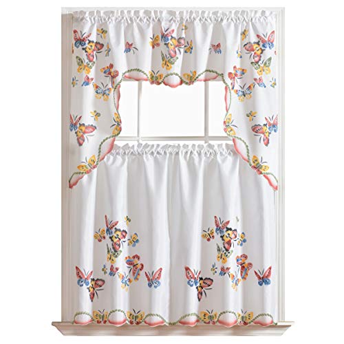 3pcs Kitchen Curtain/Cafe Curtain Set, Air-brushed By Hand of Flying Butterfly Design by GOHD