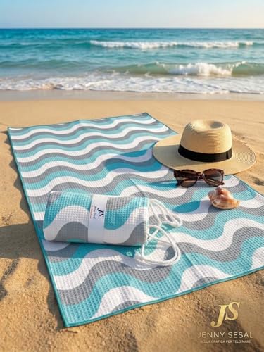 Jenny Sesal Elegant Wave Beach Towel - Maxi Size, Super Absorbent and Compact, Ideal for Beach, Pool and Gym (Sky Blue)