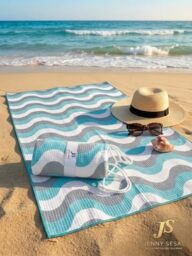 Jenny Sesal Elegant Wave Beach Towel - Maxi Size, Super Absorbent and Compact, Ideal for Beach, Pool and Gym (Sky Blue)