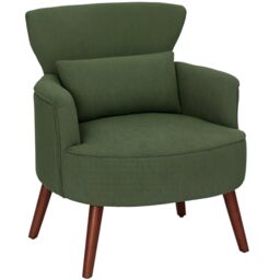 HOMCOM Modern Armchair, Upholstered Corduroy Accent Chair with Thick Padded Seat, Lumbar Pillow, Rubber Wood Legs, Cuddle Chair for Living Room Bedroom Office, Green