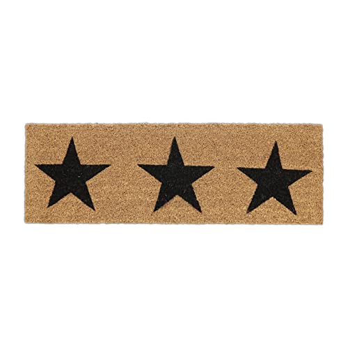 Relaxdays Stars Print Welcome Doormat Rubber, 75 x 25 cm, Door Mat Inside & Outside, Non-Slip, Coir/Black, Coco