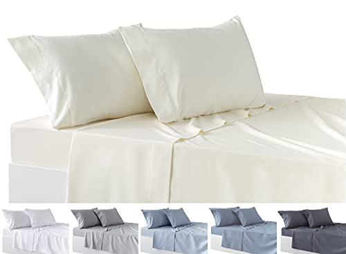 Todocama 4-Piece Bedding Set – Fitted Sheet – Top Sheet – Two Pillowcases 50 x 80 cm (Bed 150-150 x 190/200 cm, Beige)