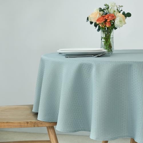 maxmill Round Weaved Texture Design Tablecloth Spill-Proof Wrinkle Free Soft Washable Table Cloth for Circular Table Cover, for Dining Room Banquet Parties Holiday Dinner, 70 Inch Dusty Blue