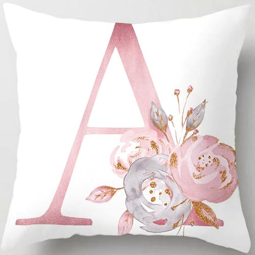 "Tillskuch Throw Pillow Covers 26 Decorative English Letters Floral Pillowcases Velvet Soft Cushion Cover White Pillow Protectors for Sofa Bedding Car and Home Decor (Letter A, 18"" x 18"")"