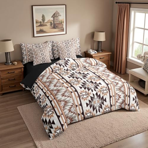 Erosebridal 7 Piece Rustic Western Comforter Set with Sheets Southwestern Aztec Bedding Set King Vintage Tribal Bohemian Geometric Bed in A Bag for Women Men Exotic Ethnic Native American Bed Set