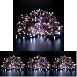 SHATCHI 100 LED/10m Fairy String Lights Copper Wire Battery Operated Cool White LEDs Twinkle Waterproof Lights for Bedroom, Christmas, Party, Wedding Outdoor Indoor Decoration (Pack of 4)