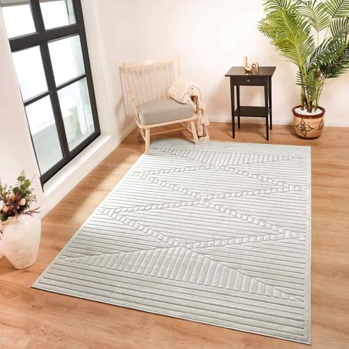 Livabliss Memphis Indoor Outdoor - Large Boho for Living Room 160x220 cm Dining, Kitchen Carpet, Patterned Neutral & Coloured s, Waterproof, Stain Durable - White
