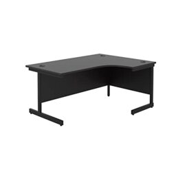 Office Hippo Heavy Duty Office Desk, Right Corner Desk, Strong & Reliable Workstation, Office Table With Integrated Cable Ports, PC Desk For Office or Home - Black Top/Black Frame