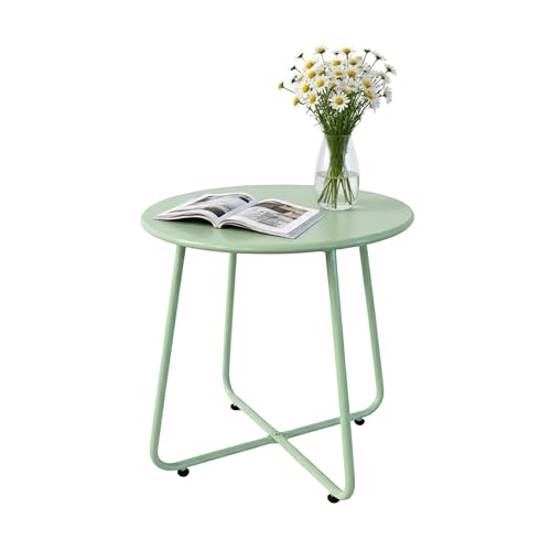 Relaxdays metal side table, weatherproof, indoor & outdoor, round balcony table, 46x44x44 cm, green