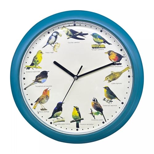 Herzberg, HG03718-BLU, Bird Singing Blue, Singing Clock, Soothing Melodies, Diverse Bird Symphony, Educational for Children, Easy Installation, Durable PP Material