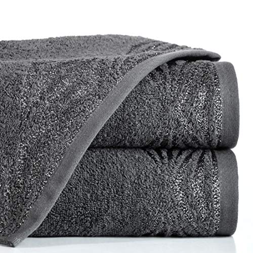 Eurofirany Hand Towel Cotton Graphite Metal Stitching Glitter Stitching Pattern Border Set of 3 Oeko-Tex 70 x 140 cm 3