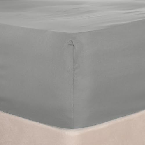Brentfords Fitted Sheet Single Bed Silver Grey, Easy Care Soft Microfibre Fabric Deep Pocket 25cm Single Bed Sheet Shrinkage and Fade Resistant Bed Linen Bottom Sheets, 91 x 190cm