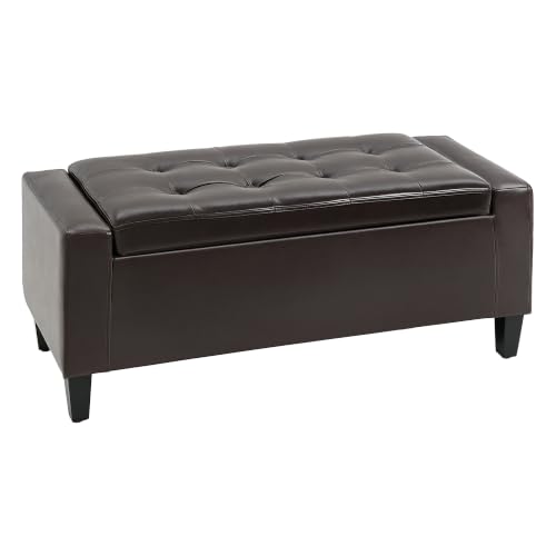 HOMCOM PU Leather Storage Ottoman Bench Tufted 92L x 40W x 40H cm Brown