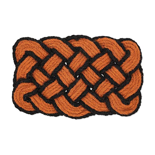 Relaxdays Coir Rug, Knot Pattern, 75 x 45 cm, Handmade, Door, Welcome Entrance Mat, Orange/Black