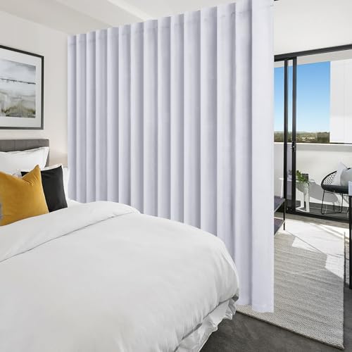 Hiasan Privacy Room Divider Patio Sliding Door Curtain Extra Wide Blackout Thermal Insulated Curtains with Back Tab & Rod Pocket for Bedroom Partition Living Room (120 x 96 Inches, Greyish White)