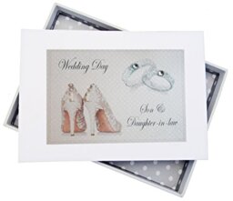 WHITE COTTON CARDS Wedding Day, Son & Daughter in-Law Mini Photo Album, Shoes and Wedding Rings Design, Board, White, 12.5 x 17.5 x 2.5 cm