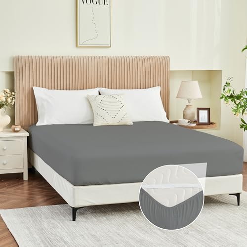 Yuurom Queen Fitted Sheet Only, Corner Straps Ultra Soft Brushed Microfiber Hotel Quality Bottom Sheet, Deep Pocket Fits 8-14 inches Mattresses, Luxury Durable Sheets for Queen Size Bed, Dark Gray