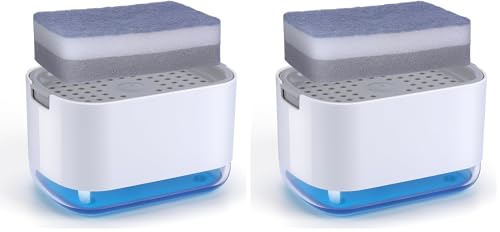 Alyvisun 2 in 1 Dish Soap Dispenser with Sponge Holder, 300ml, One Handed, Grey (Pack of 2)