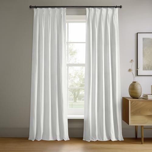 HPD Half Price Drapes Velvet Blackout Curtains/Drapes - 96 Inches Long 1 Panel Blackout Curtain Signature Pleated for Living Room & Bedroom - 25W X 96L, Primary White