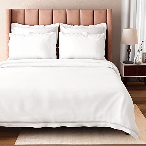 BIOWEAVES 100% Organic Cotton 3 Piece Duvet Cover Set 300 Thread Count Sateen Weave GOTS Certified with Buttoned Closure - Full/Queen, White