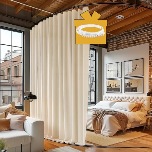 RoomDarkning Room Divider Curtains with Ceiling Track, 15 ft Wide x 9 ft Tall, Cream Beige, 1 Panel