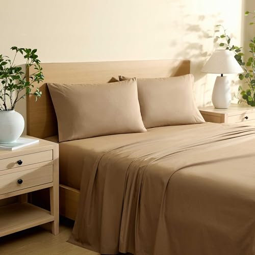 Nautica - Queen Bed Sheets, Lightweight Cotton Percale Bedding Set with Matching Pillowcases, Crisp & Cool, Oeko-Tex Certified (Bayview Solid Brown)