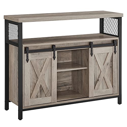 VASAGLE Sideboard, Kitchen Cabinet, Storage Cupboard, with 2 Sliding Barn Doors, 33 x 100 x 80 cm, Adjustable Shelves, for Living Room, Heather Greige and Ink Black LSC092B02