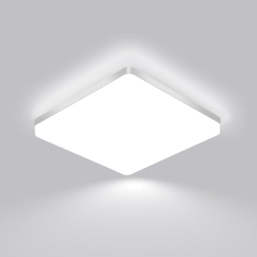 Comely LED Ceiling Light 30x30 cm, 48W Cool White 6500K, Flat White LED Ceiling Light, IP54 Waterproof, Energy Saving, Ultra-Thin, for Bathroom, Kitchen, Office, Hallway, Living Room
