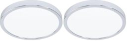 Eglo LED Flush Ceiling Light Fueva 5, Ø 11 in, Round Bathroom Lighting Made of Chrome Coloured Metal and Plastic, Warm White lamp, IP44 (Pack of 2)