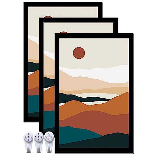 ijuerybai Black 11x17 Picture Frame Set of 3, High Transparent Frame for 11 By 17 Photo Collage Canvas Poster Size Wall Mount and Tabletop Horizontally Vertically (Black, 11 x 17 inches)