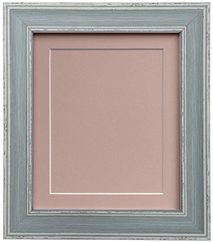 scandi Distressed Blue Picture Photo frame with Pink Mount and Backing Board 10 x 10 For Image size 8 x 8 inch