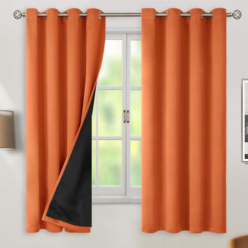 BGment Thermal Insulated 100% Blackout Curtains 63 Inch Length 2 Panels, Total Light Blocking Curtains for Bedroom, Grommet Window Drapes with Thick Black Liner, 52 Inch Wide Each Panel, Burnt Orange